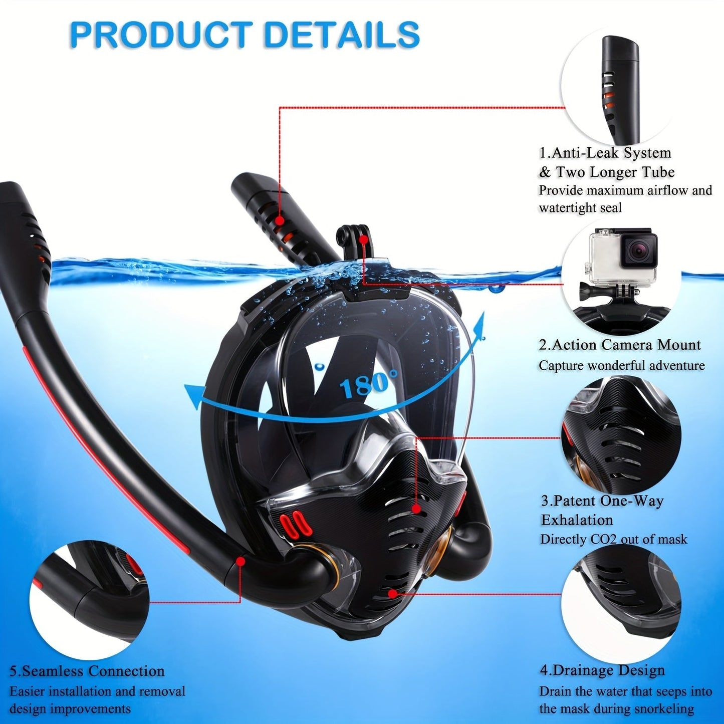 Full Face Snorkel Mask Set with Flippers-4