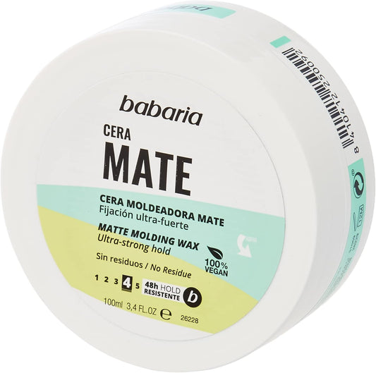 Babaria - Cera Moldeadora Mate | Cera Mate Pelo Hombre Y Mujer | 100Ml | Resistencia 48H | 100% Vegano | Fijación Ultra-Fuerte | Cabellos Cortos Y Medios
