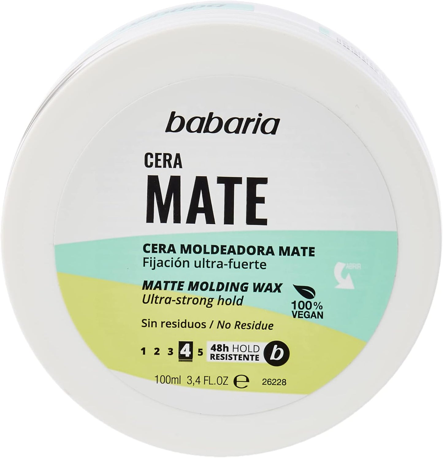 Babaria - Cera Moldeadora Mate | Cera Mate Pelo Hombre Y Mujer | 100Ml | Resistencia 48H | 100% Vegano | Fijación Ultra-Fuerte | Cabellos Cortos Y Medios
